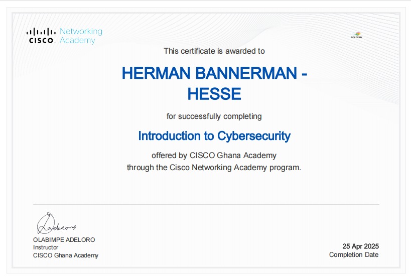 Introduction to Cybersecurity certificate